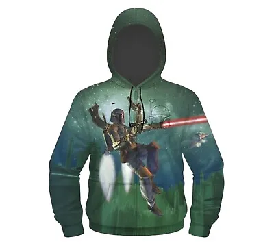 Buy BOBA FETT Hoodie Adult XL Green Double Sided All Over Graphic Print MANDALORIAN • 33.12£