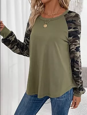Buy Women’s Long Sleeve Raglan T-Shirt, Olive Camo, Size XXL • 13.25£