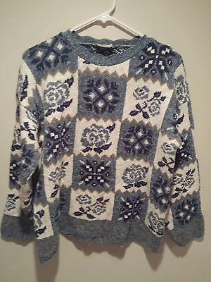 Buy Vintage Ugly Christmas Sweater Tacky - Large L Blue Denim Republic Holiday Flake • 13.44£
