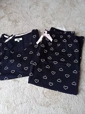 Buy Ladies Evans Black/pink Short Sleeved Cropped Bottom Pjyama Set New 14/16 • 10£