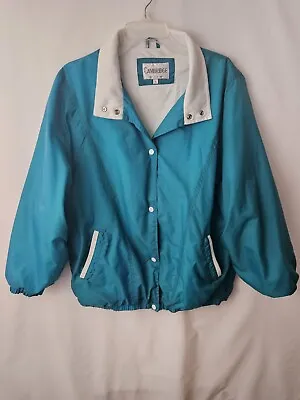 Buy  Women's Lg. Jacket Windbreaker Snaps Pockets Long Sleeve Teal Blue By Cambridge • 8.48£