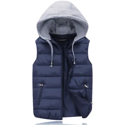 Buy Mens Body Warmer Gilet Hoodie Hooded Contrast Hood Sleeveless Jacket New L-6XL • 16.99£