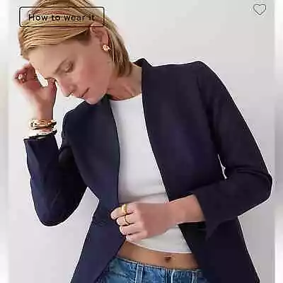 Buy J. Crew Open Front Going Out Blazer In Stretch Twill Navy Blue 6 Petite H2778 • 77.21£