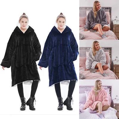 Buy Plush Fluffy Fleece Hoodie Blanket Oversized Sherpa Lined Pullover Sweatshirt • 11.95£