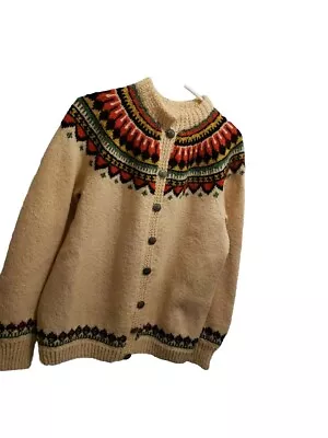 Buy Norwegian Cardigan Sweater Womens Green Fair Isle,  Truth Ring Viking ?Small • 33.07£