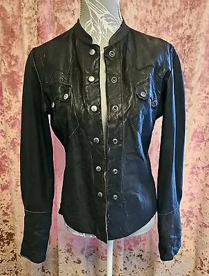 Buy AllSaints Jacket Shirt Womens/unisex Sz M Brown Leather Press Stud Shirt VGC • 45£