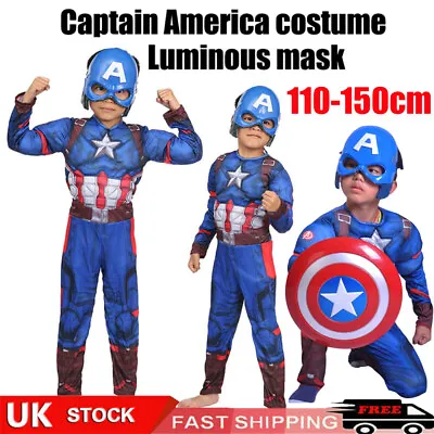 Buy Boys Captain America Costume Marvel Avengers Child Superhero Fancy Dress Outfit~ • 14.91£