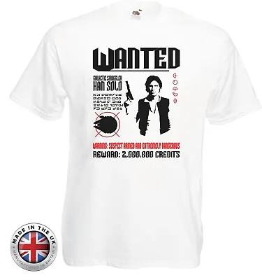 Buy STAR WARS Han Solo 'Wanted' Poster White Printed Cotton T Shirt,unisex+fitted • 14.99£