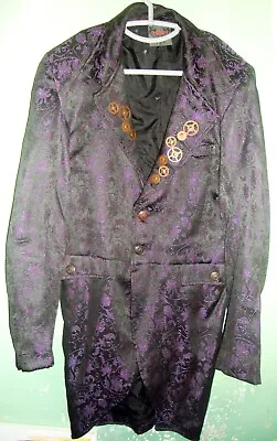 Buy Raven Black & Purple Brocade Steampunk Jacket Coat Size Large Gothic Pirate • 50£