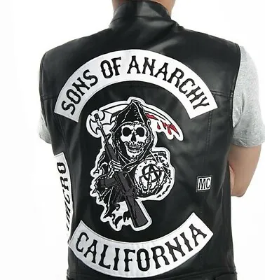 Buy Men Motorcycle Sons Of Anarchy Leather Jacket Vest Spring Jackets SOA Vests Top • 38.39£