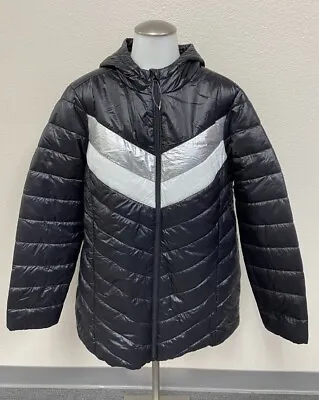 Buy TORRID Black Silver Chevron Hooded Puffer Jacket Coat 0 NWT • 42.52£