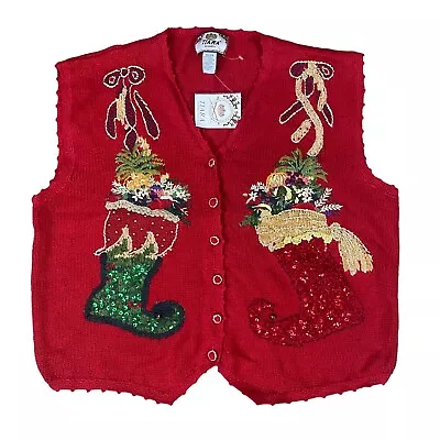 Buy Vintage Tiara International Christmas Sweater Vest Size 26/28 Sequins • 33.78£