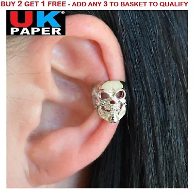 Buy New Silver Skull Cartilage Ear Cuff Clip On Earrings Gothic Punk Rock Jewellery • 2.99£