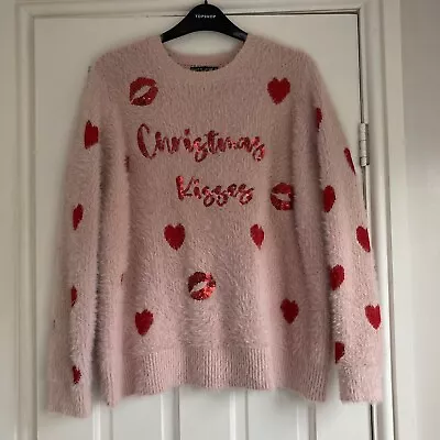 Buy New Look Maternity Christmas Jumper Pink Red Sequin  Size 10 12 • 13.99£