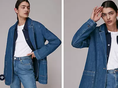 Buy DesignerWhistles Jacket Blazer  Size 8 (10-12)Blue Denim Boyfriend Oversized • 27.99£