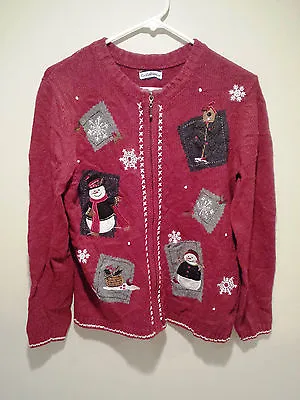Buy Vintage Ugly Christmas Sweater Tacky - Medium M Red Croft & Barrow Snowman Flake • 13.44£