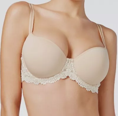 Buy Wacoal Contour Bra Embrace Lace 34B Nude Beige Underwired Padded T-Shirt 853191 • 19.89£