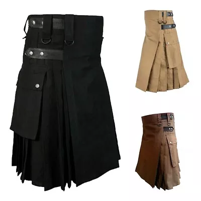 Buy Mens Vintage Kilt Scotland Gothic Fashion Kendo Pocket Skirts Scottish Clothing • 30.47£