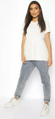 Buy Boohoo T Shirt Dobby Mesh Peplum White Size 14 • 8.99£