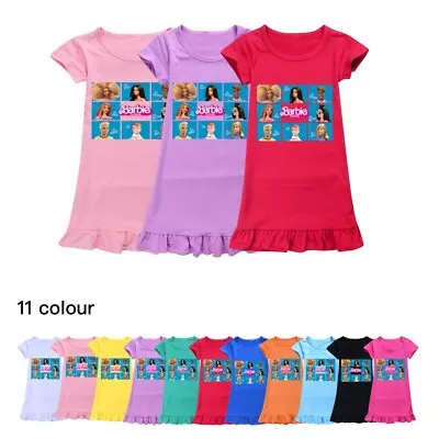 Buy Barbie Movie Printed Children's Pajamas T-shirt Pleated Dress Home Clothing • 8.70£