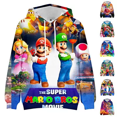 Buy Super Mario Bros Kid Hooded Sweatshirt Long Sleeve Hoodie Pullovers Tops Jumper • 10.72£
