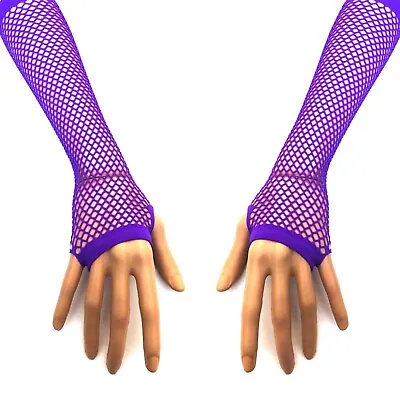 Buy 80s 90s 2000s Gothic Punk Glam Rock Purple Fishnet Arm Warmer Armwarmer Gloves • 8.21£