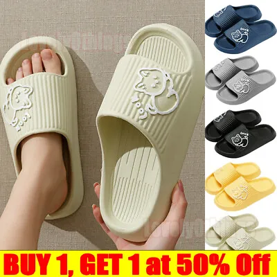 Buy Womens/Mens Cute Cat Bath Shower Slippers Non-slip Soft Comfy Sandals Flat Shoes • 5.59£