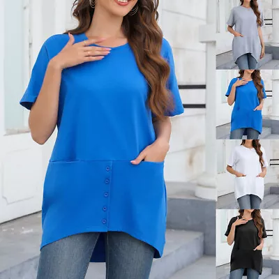 Buy Women's Short Sleeve Summer T-Shirt Pockets Baggy Shirt Tops Blouse Size 6-14 • 12.19£