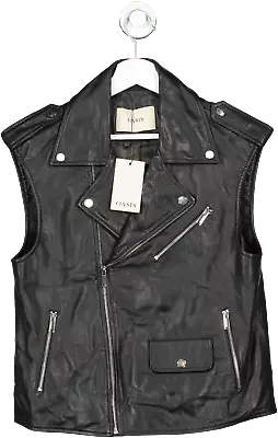 Buy Oasis Black Sleeveless Real Leather Biker Jacket UK L • 125.35£