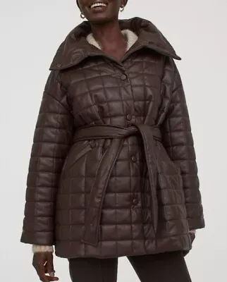Buy BNWT H&M Trend Dark Brown Quilted Imitation Leather Jacket - Sz Large - Sold Out • 40£