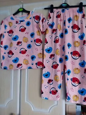 Buy Kids Sesame St Print Short Sleeve Stretch Cosy Pyjama UNISEX Age 8-9 Years • 8£