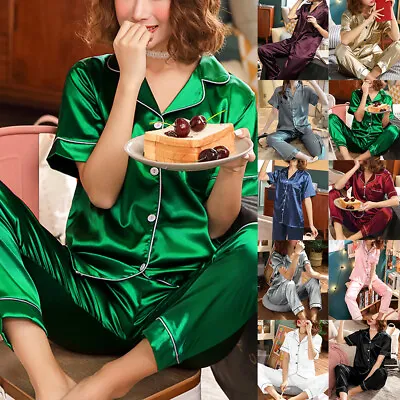 Buy Womens Satin Short Sleeve Pyjamas Nightwear PJs Set Ladies Silk Soft Pajamas • 10.89£