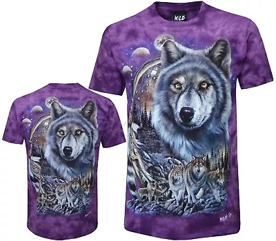 Buy Tie Dye T-Shirt Wolves Dream Catcher Moon Phases Night Sky Glow In Dark By Wild • 16.95£
