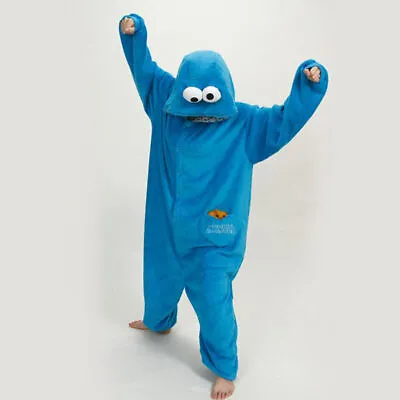 Buy Adult Sesame Street Cookie Monster Blue&Red Elmo Costume Flannel Pyjama Outfit • 19.33£