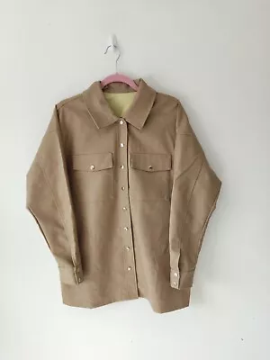Buy In The Style Women Beige Brown Faux Leather Oversized Shacket Jacket Size 10 12 • 12.99£