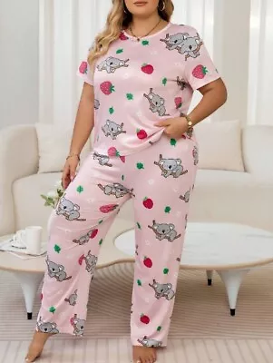 Buy Pyjama Set Plus 18 20 22 24 26 28 Pink Cute Koala Stretch Loungewear Comfort • 12.50£