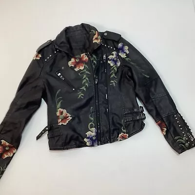 Buy Embroidered Floral Studded Vegan Leather Moto Jacket Womens Size Medium • 42.52£