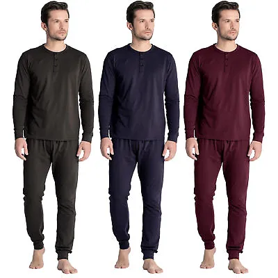 Buy Mens Henley Tops Pyjamas Sets PJ's Nightwear Loungewear Button Up Long Sleeve • 12.89£