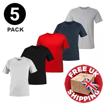 Buy Mens Plain T-Shirts Multipack 5 Pack 100% Cotton Blank Short Sleeve New Tee Gym • 23.99£