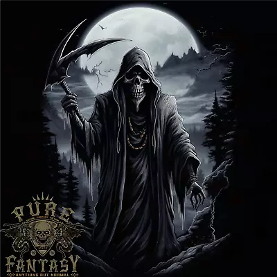 Buy Grim Reaper In A Spooky Landscape Skull Mens T-Shirt 100% Cotton • 12.75£