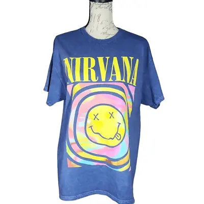 Buy Nirvana Unisex Size Small Blue Yellow Pink Smiley Face Tie Dye Band Shirt • 24.93£