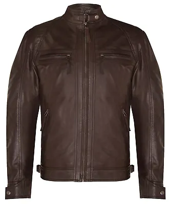 Buy Men's Coco Brown Leather Retro Jacket Classic Rock Racing Quilted Biker Jacket  • 99.99£