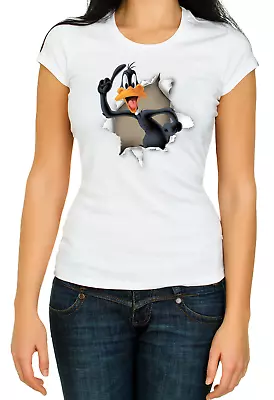 Buy Torn Effect Daffy Duck Women's 3/4 Short Sleeve T-Shirt K832 • 9.69£