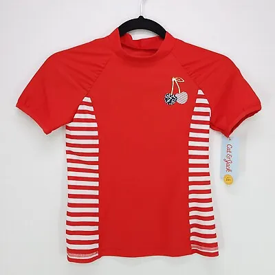 Buy Cat & Jack Rash Guard Swim Shirt Girls Medium Medium 7/8 Short Sleeve Red Cherry • 7.82£