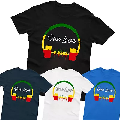 Buy One Love Rasta Reggae Music Headphones Jamaican Pride Africa Men Women T-Shirt • 14.49£
