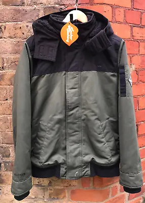 Buy HOLLISTER Mens Jacket Medium Coat Zipper Bomber Hooded Sherpa Fleece Lining • 30£