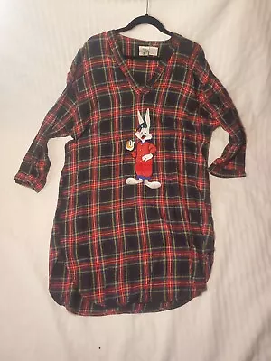 Buy Vintage 1993 Acme Clothing Plaid Bugs Bunny Night Shirt Long Sleeve VNeck L/XL • 18.09£