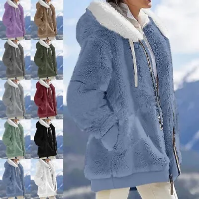 Buy Ladies Thickened Solid Sherpa Coat Open Front Winter Casual Zipper Cardigan • 15.99£