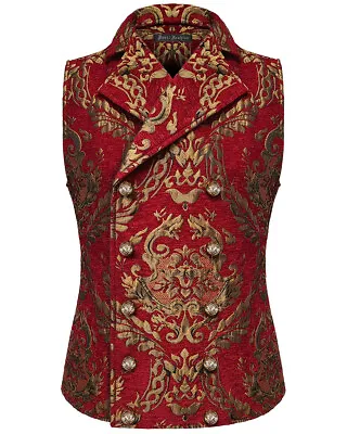 Buy Devil Fashion Mens Vest Waistcoat Red Gold Damask Gothic Steampunk Aristocrat • 59.99£