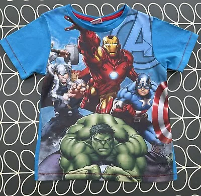 Buy Marvel Boys Blue Avengers Assemble T Shirt AGE 7 TU Iron Man Hulk Thor Captain • 2.99£